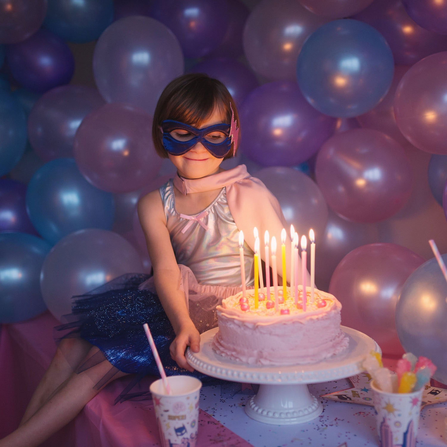 Verkleedset Super-Duper Heldin Roze/Marineblauw, 4-6 jaar