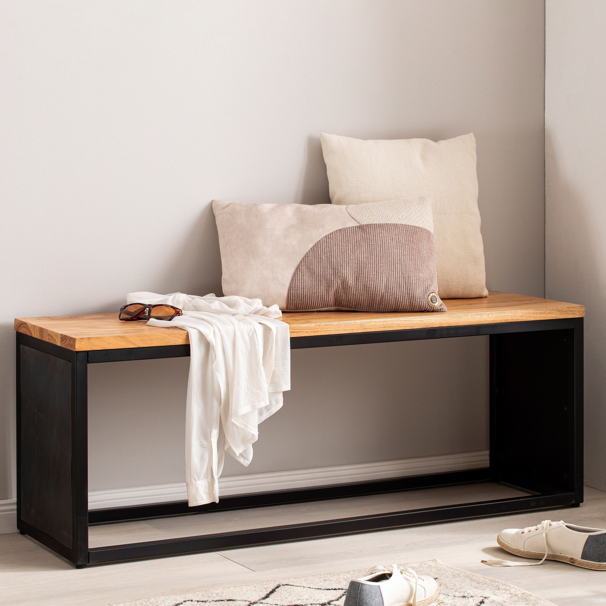 Sitzbank FineBuy Bettbank Holz Steinoptik 120 cm Schlafzimmer Flurbank Modern