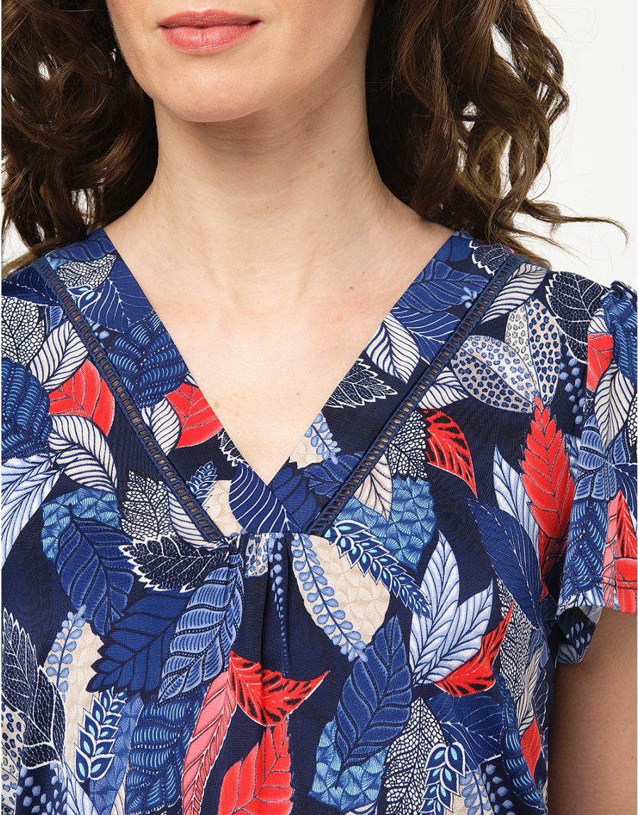 Top bleu orange imprimé