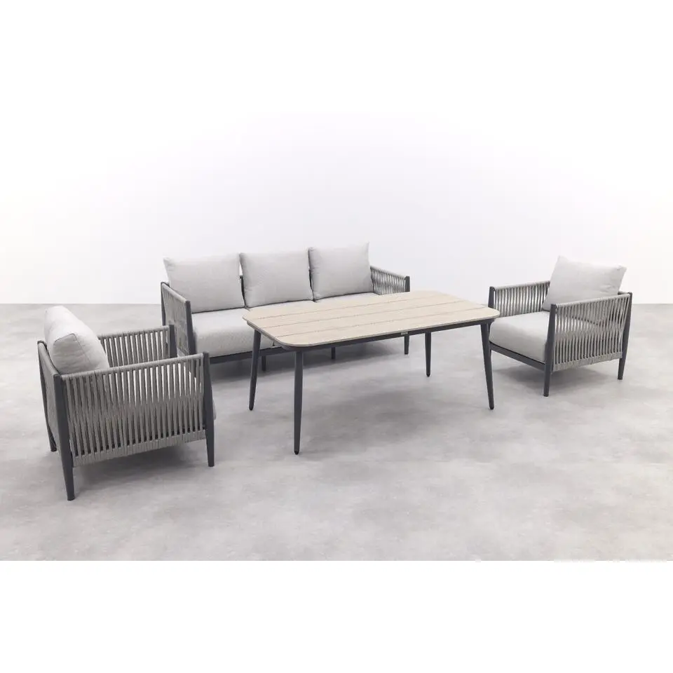 GI Diamo stoel/bank lounge-diningset (4-delig) - Carbon Black/Zand