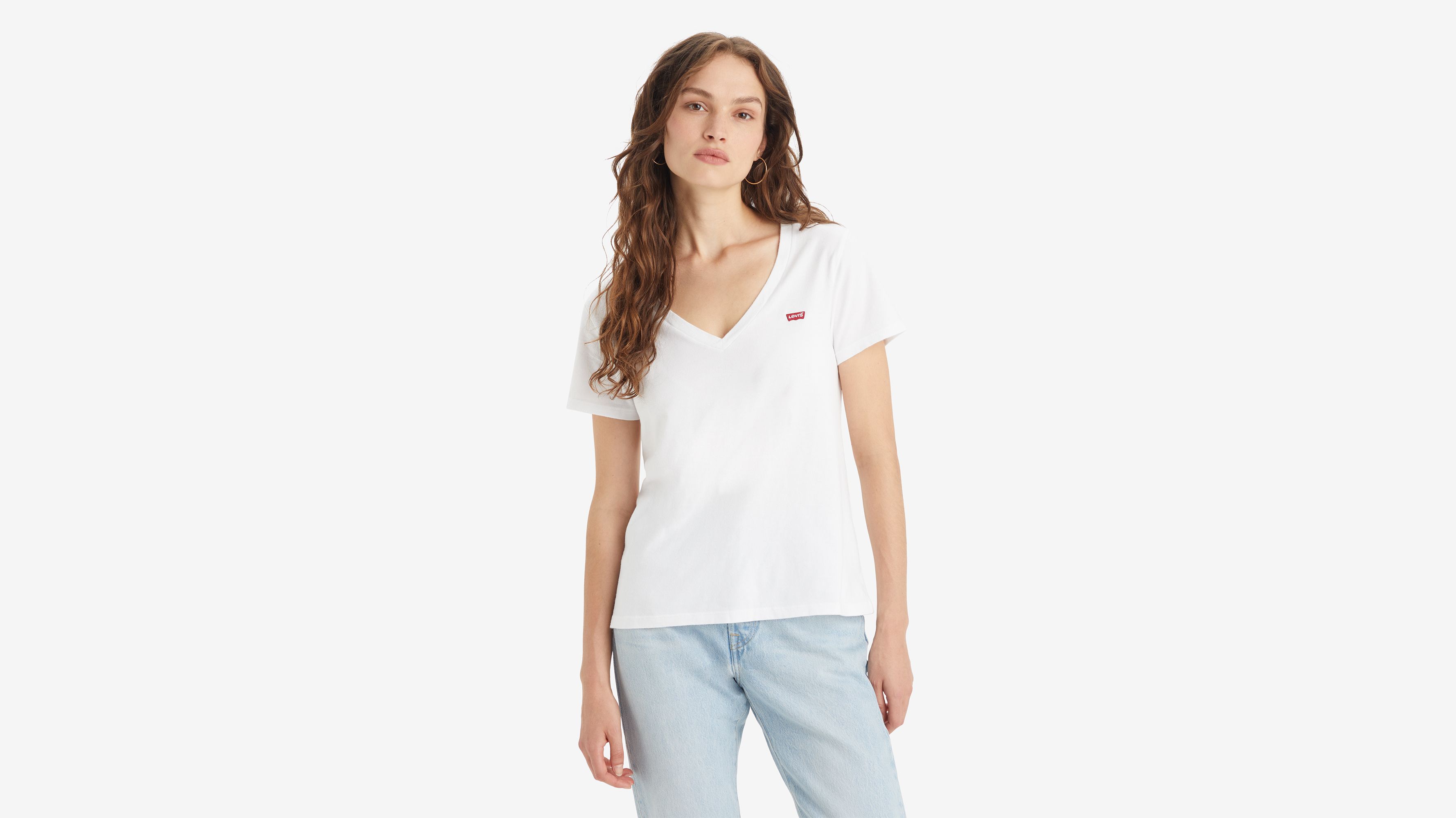 T-shirt col V - White - Blanc
