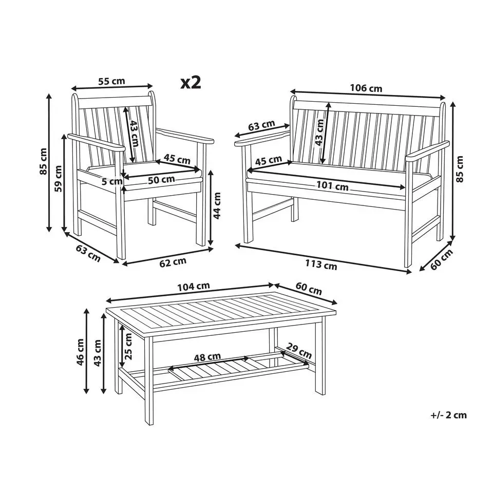 ALTIDONA - Loungeset - Lichthout/Wit - Acaciahout