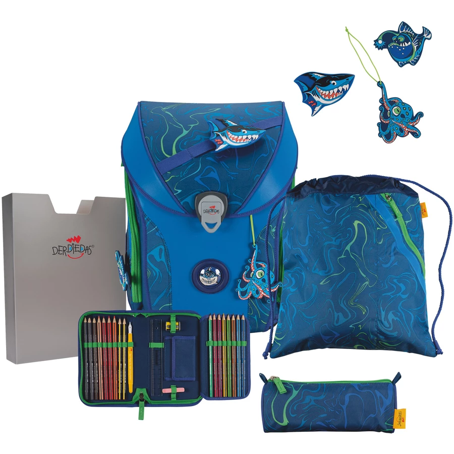 DerDieDas ErgoFlex Max Exklusiv Superflash - Schulranzen Set 5tlg. 950g Water Splash