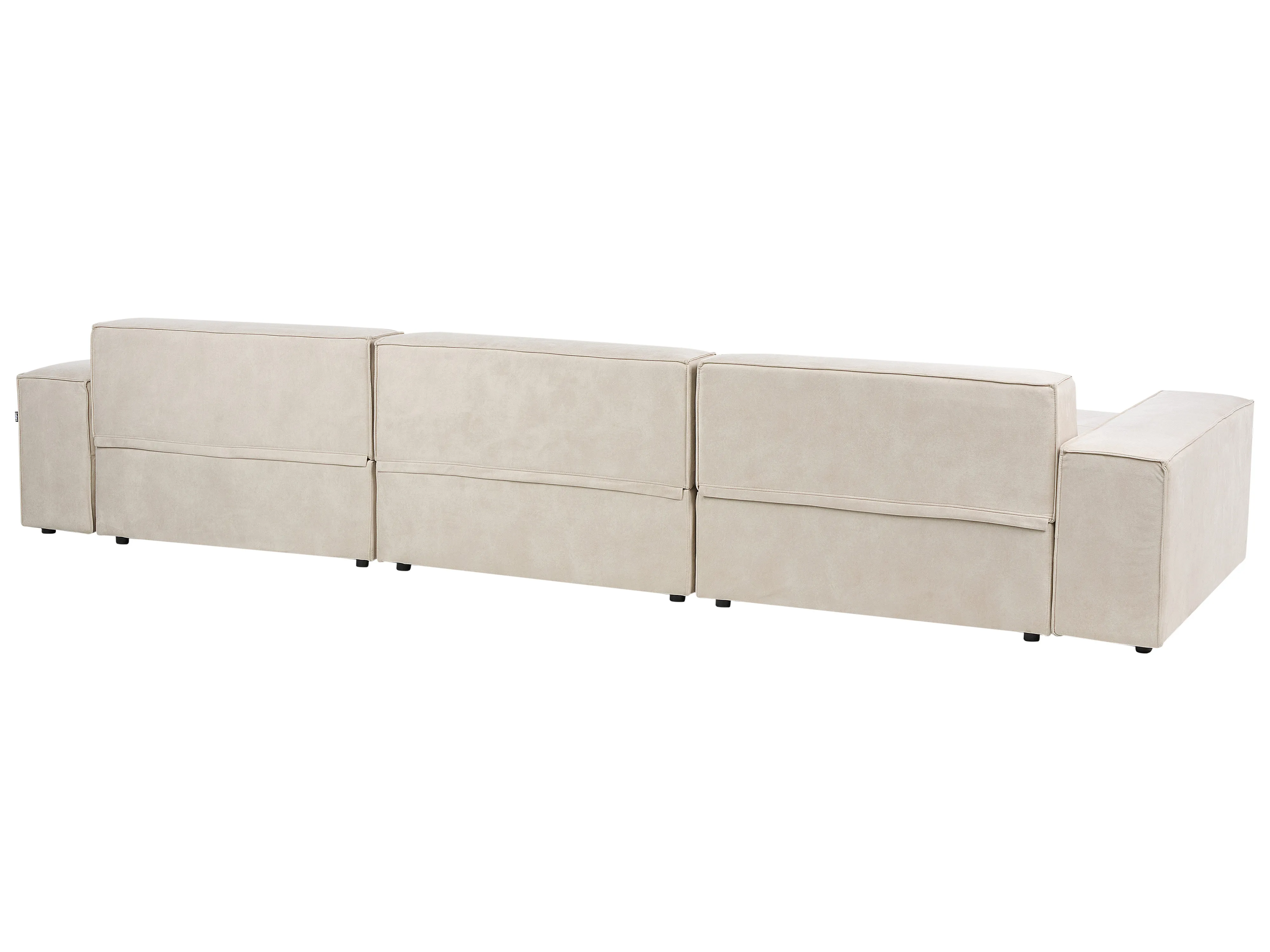 Modulaire hoekbank 3-zits HELLNAR Fluweel Lichtbeige met ottomaan rechtszijdig