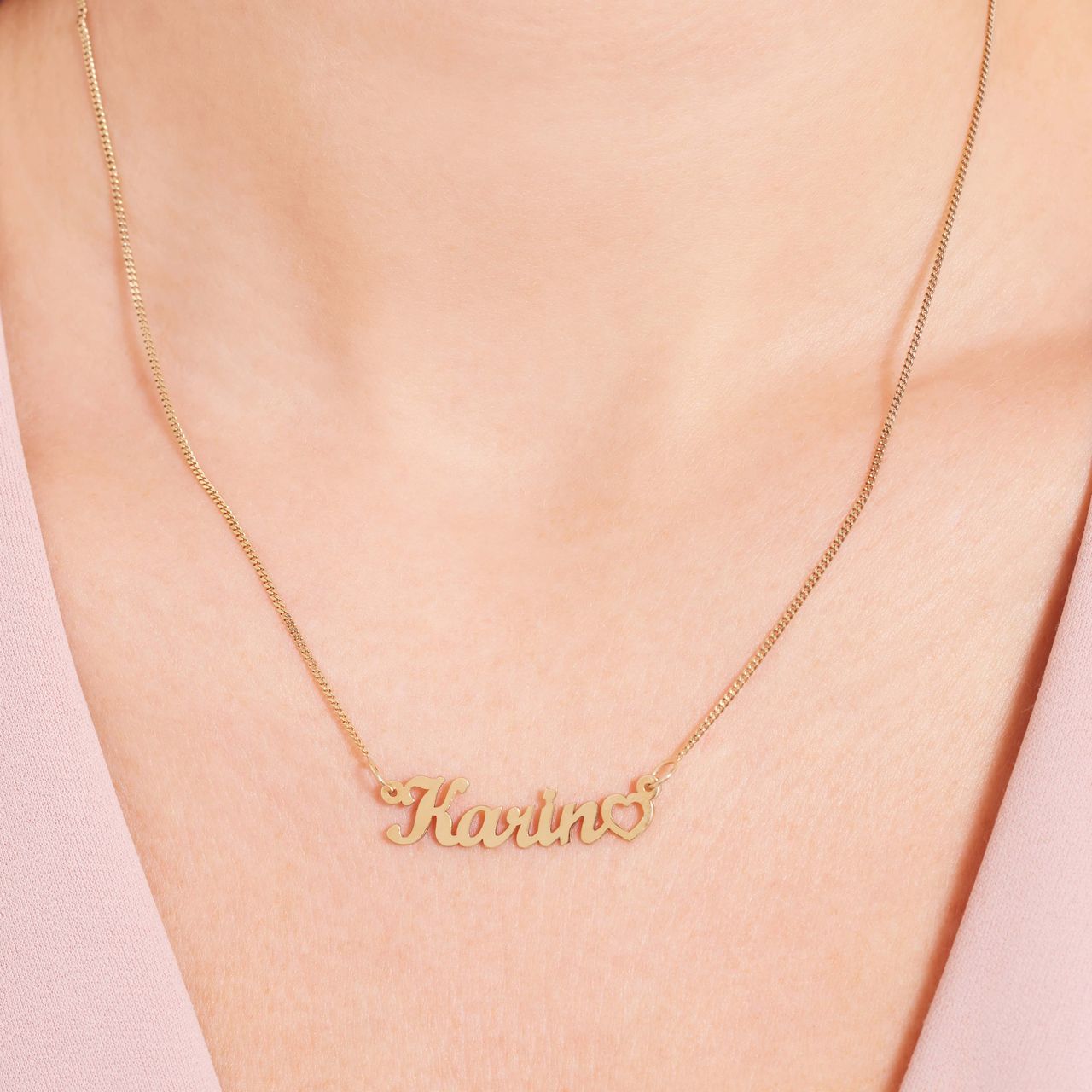 Zilveren gold plated naamketting met hart