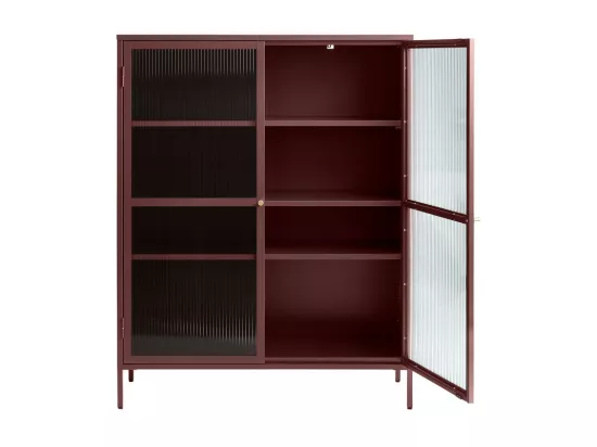 Bjorn - Vaisselier 2 portes en verre strié et métal H140cm - Bordeaux