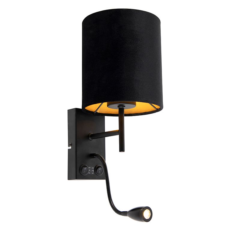 Art Deco wandlamp zwart met velours kap - Stacca