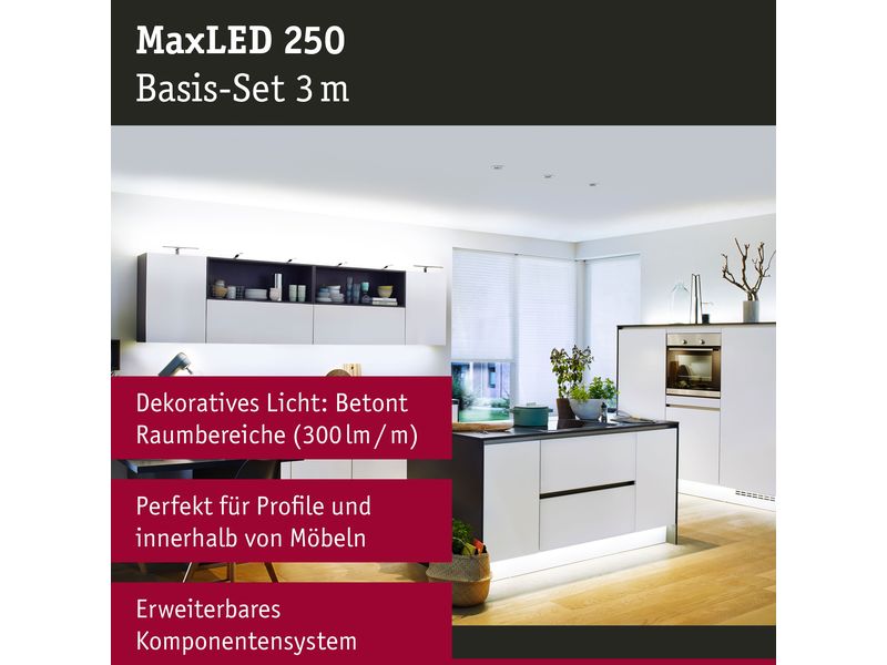Paulmann LED-Stripe MaxLED 250 6500 K, 3 m Basisset Unbeschichteter LED-Streifen, kürzbar