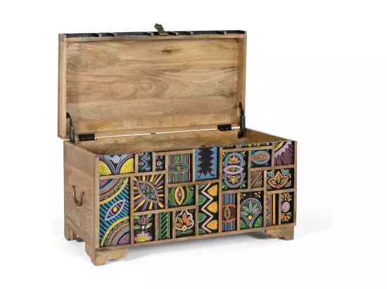 Coffre en bois de manguier multicolore peint à la main