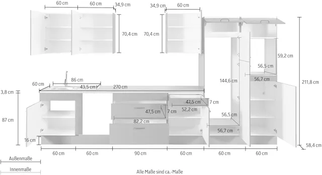 OPTIFIT Küchenzeile »Elga« Premium-Küche, Soft-Close-Funktion, grossen Vollauszügen, Breite 390 cm