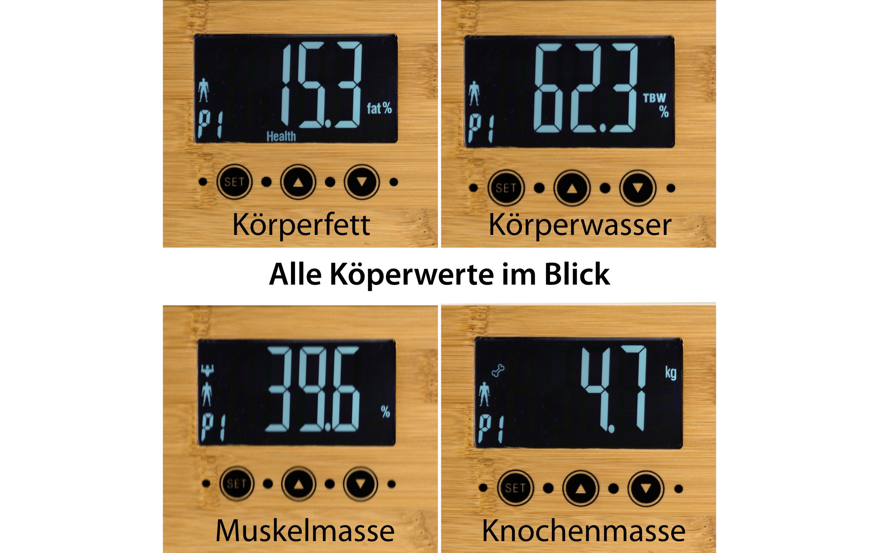 Körperanalysewaage Barbara BraunDiagnosewaage mit Speicherplatz für 10 Anwender, aus Bambusholz