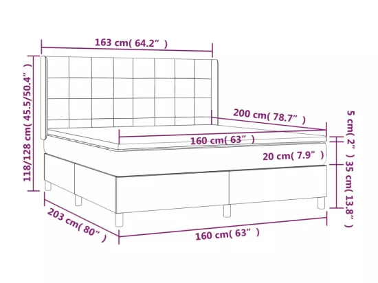 Sommier tapissier avec matelas et LED Crème 160x200 cm Tissu