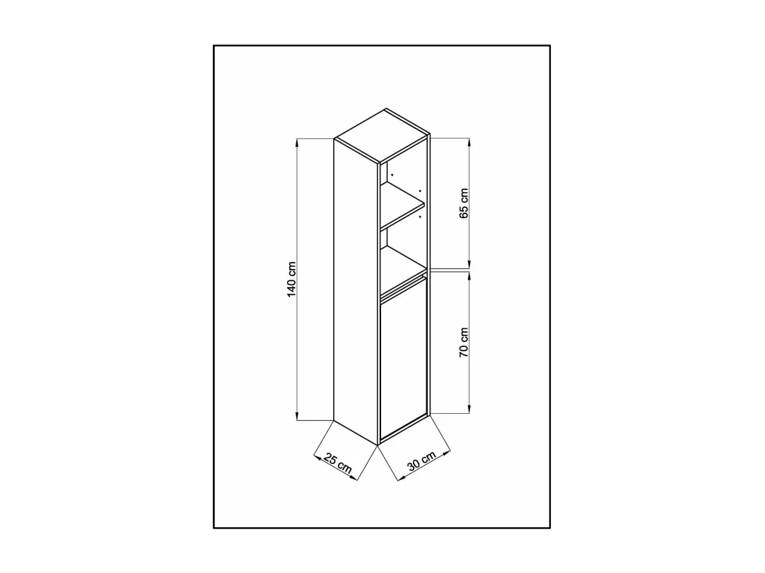 Colonne de salle de bain DORA 1 porte 140x30x25 cm chêne et blanc T-BATH