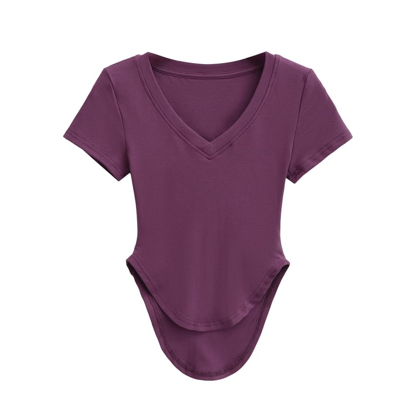 Asiris - Effen T-shirt met korte mouwen en V-hals