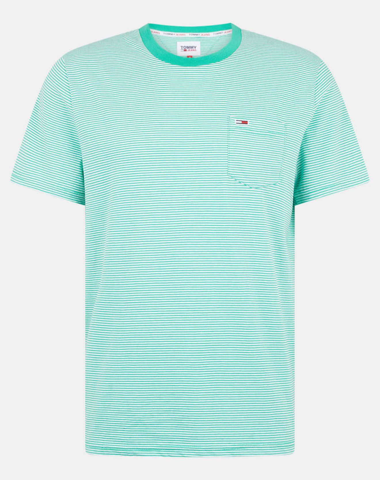 Tommy Jeans T-Shirt 100% Coton Bio Pocket à fines rayures vert/blanc