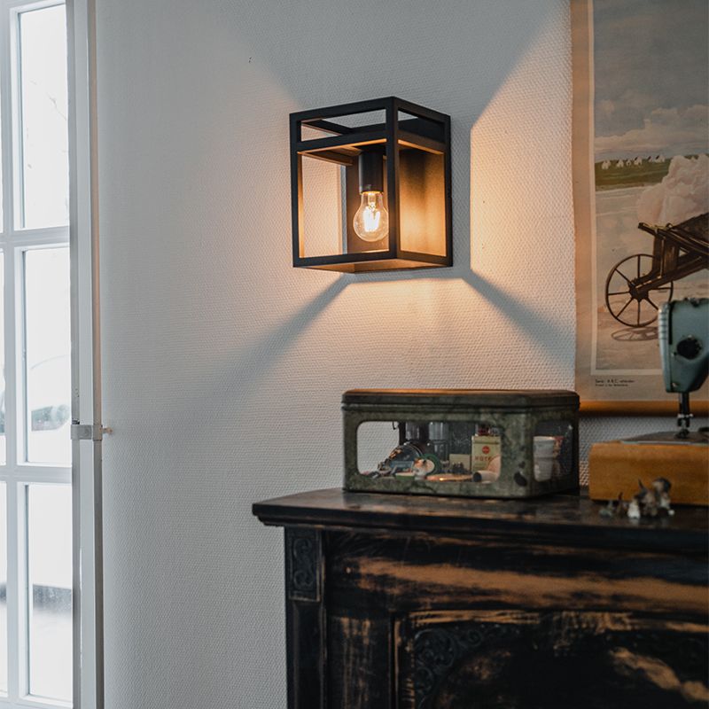 Industriële wandlamp zwart met rek - Cage Rack
