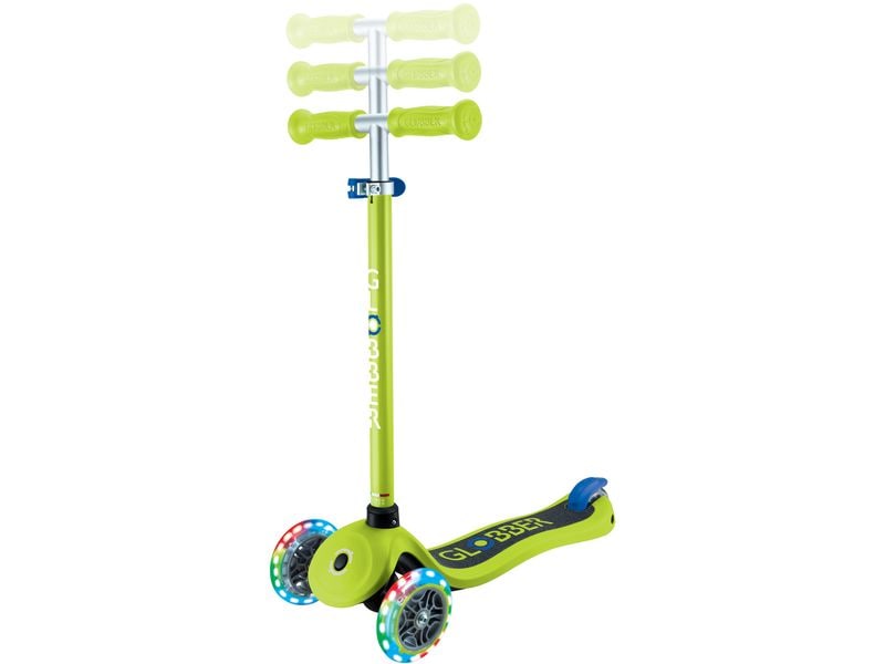 GLOBBER Scooter Primo Lights Limettengrün 3-Rad-Roller mit Beleuchtung für Kinder