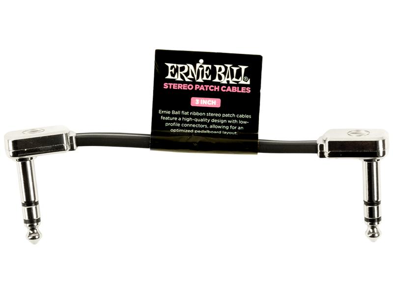 Ernie Ball Patch-Kabel 6407 Flat Ribbon – 0.076 m, Schwarz Flachband-Stereo-Patchkabel mit Winkelklinken