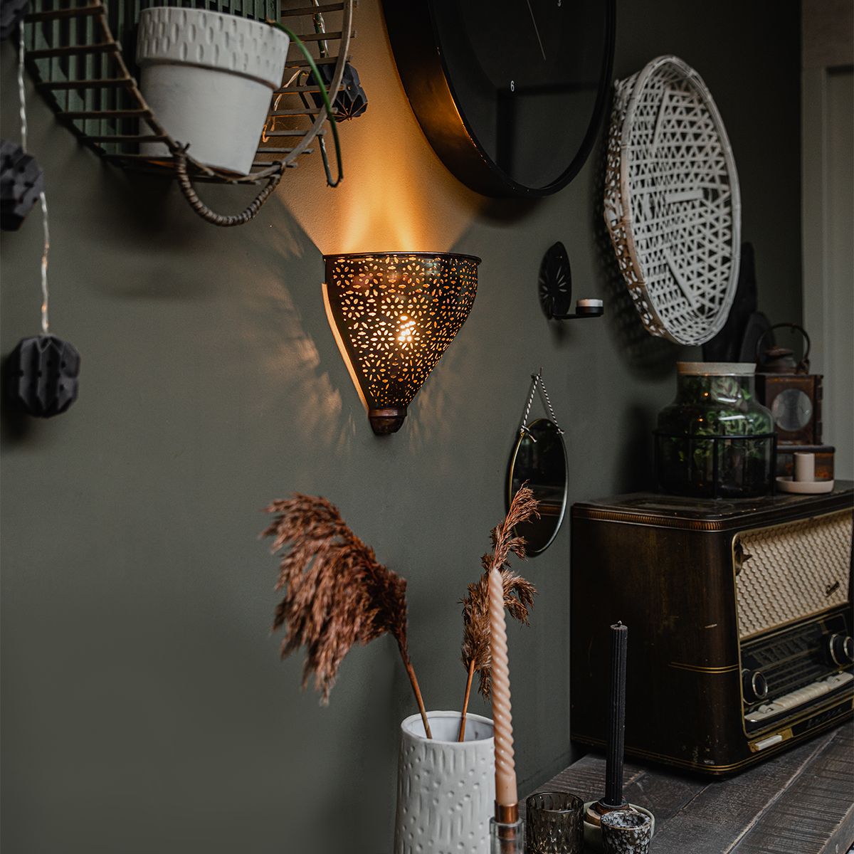 Oosterse wandlamp koper met patroon - Muraf