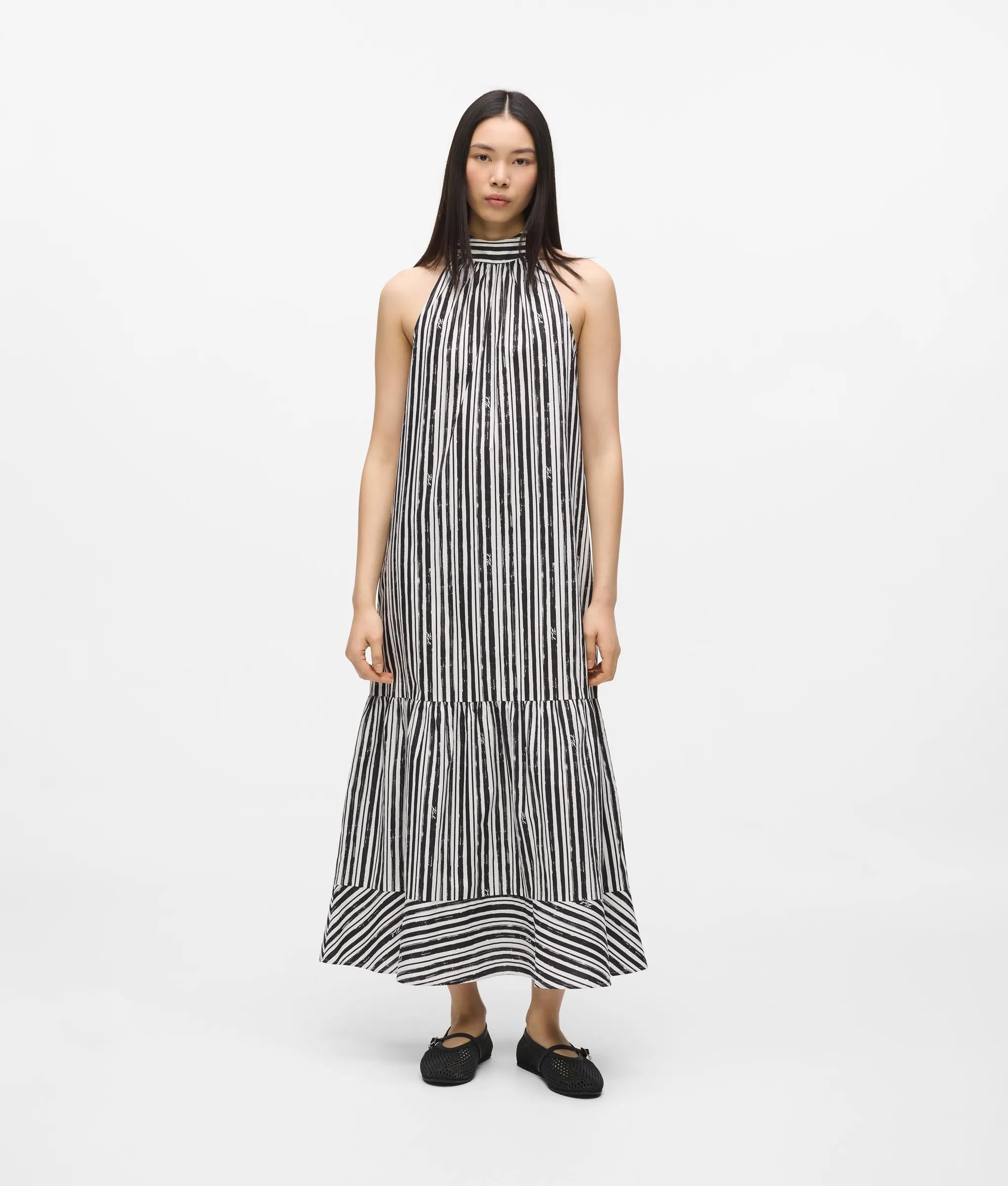 Gestreepte halternek maxi-Jurk
