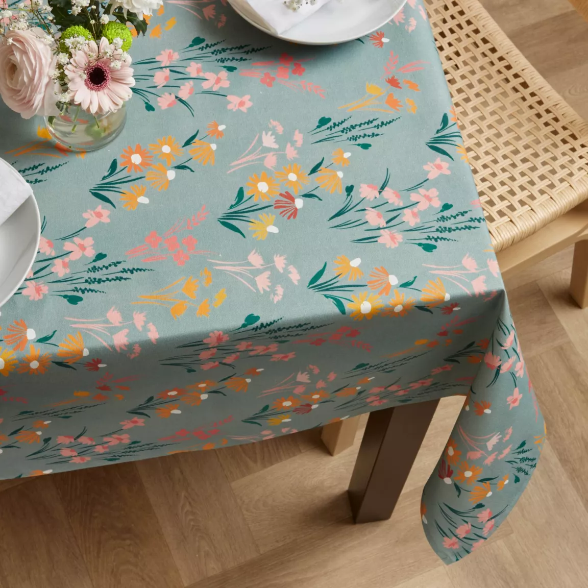 Nappe rectangulaire coton enduit (150 x 250 cm) Juliette Vert eucalyptus