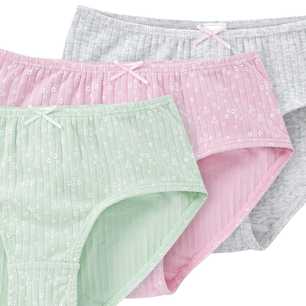 Yigga 3 Mädchen Pantys mit Blümchen-Print rosa / hellgrün / hellgrau