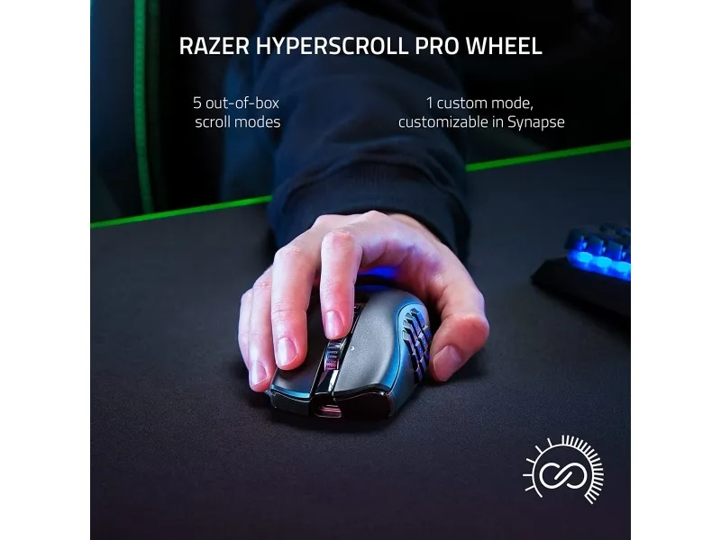 Razer Naga V2 Pro - Mus - ergonomisk - MMO, HyperScroll Pro-hjul, gaming - højrehåndet - optisk - 20 knapper - kablet, trådløs - Bluetooth, USB-C, 2.4 GHz