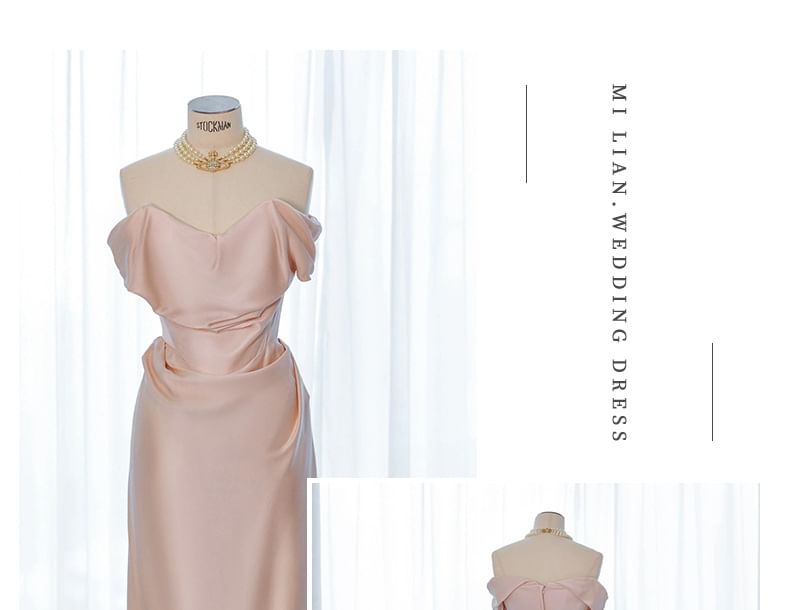 Wospe - Off-Shoulder Effen Schede Avondjurk