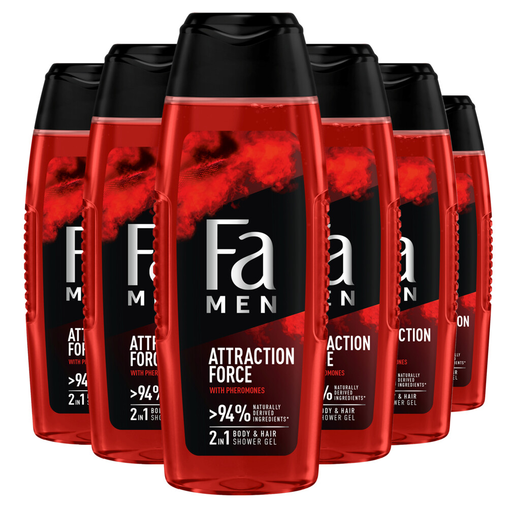 6x Fa Men Douchegel en Shampoo Attraction Force250 ml
