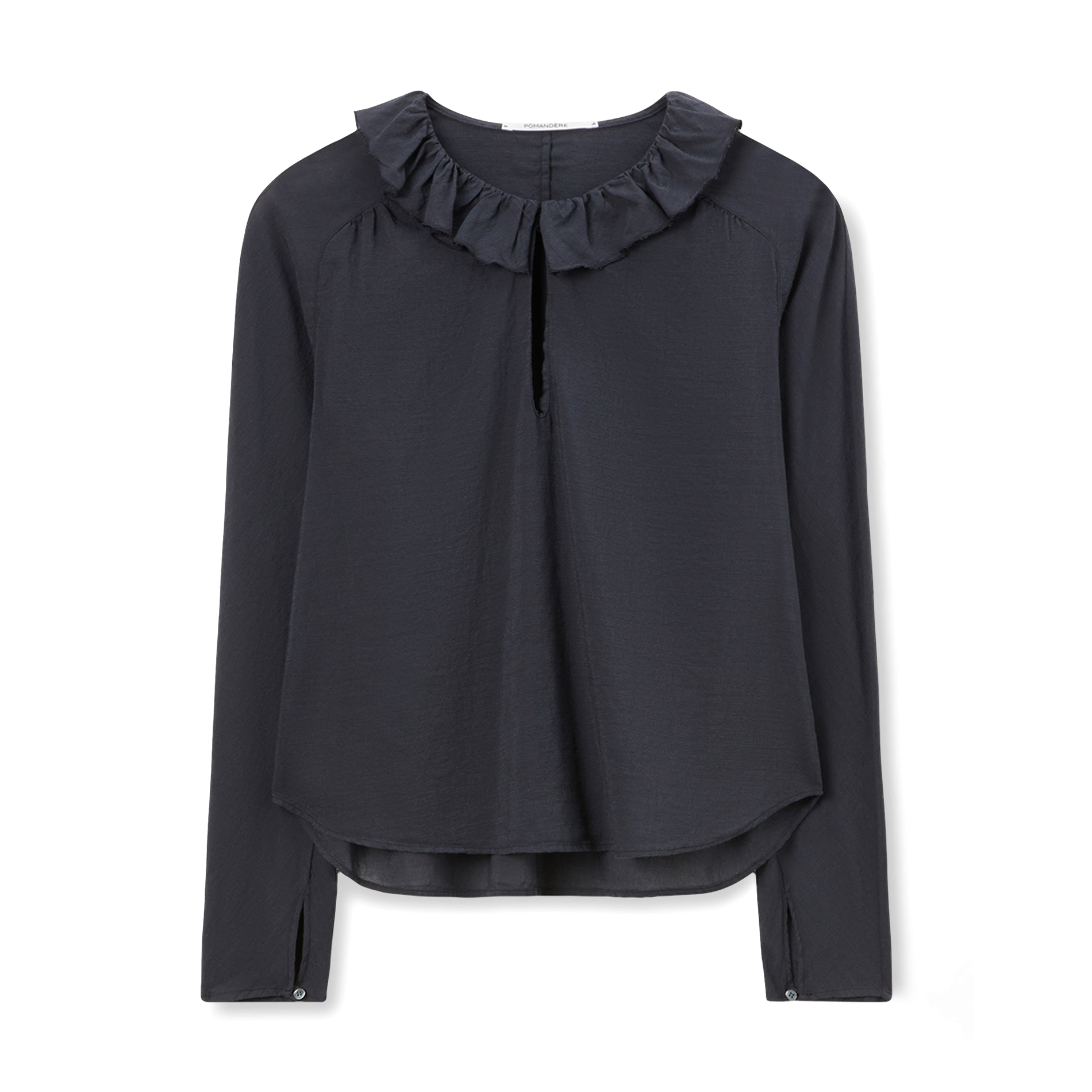 Blouse col rond en coton mélangé | Bleu