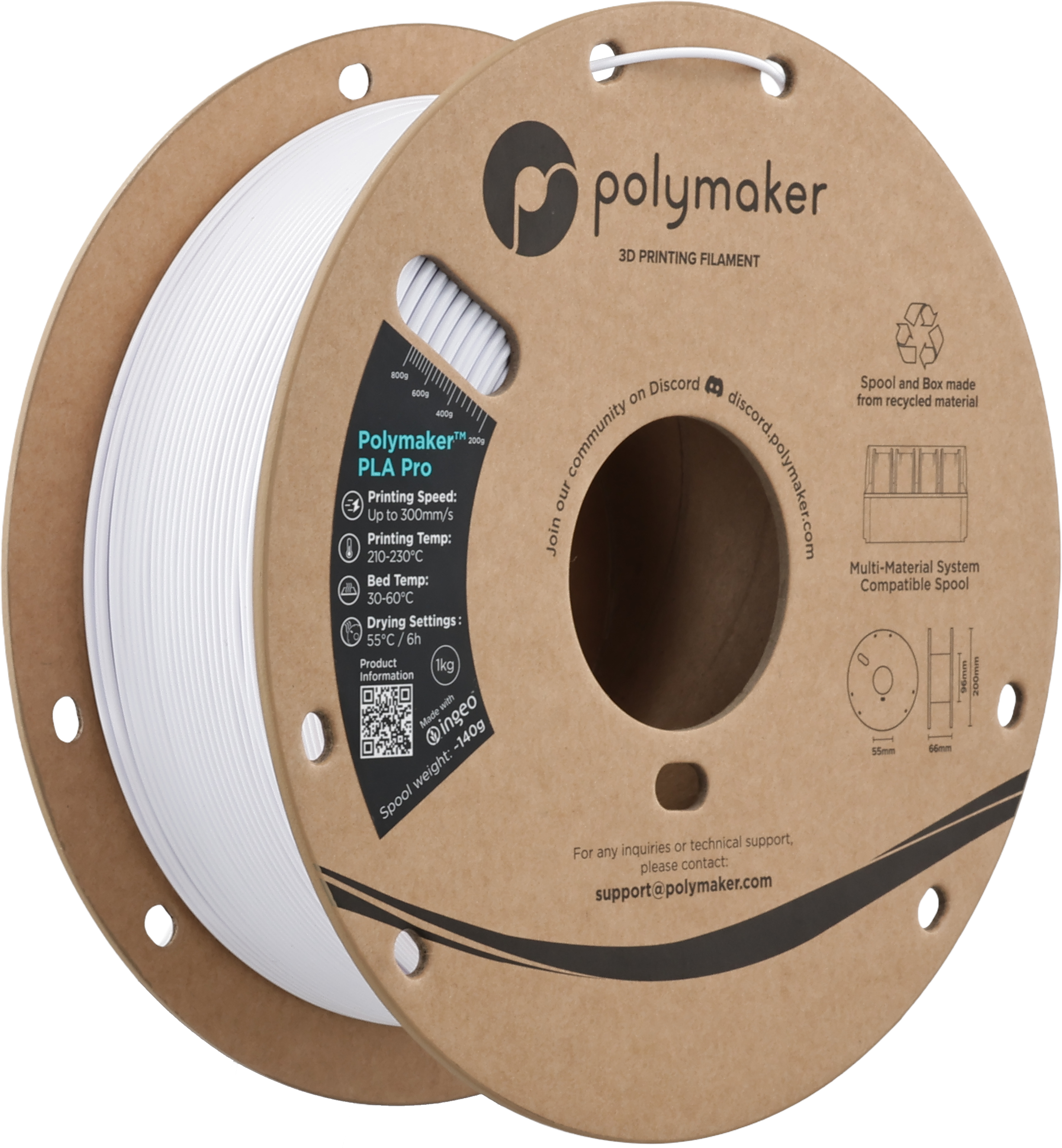 Polymaker  PLA Pro Cold White, 1,75 mm / 1000 g    Neue, verbesserte Formulierung: Hochleistungs-High Speed-PLA in Cold White