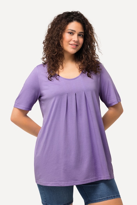 T-Shirt, Zierfalten, A-Linie, Rundhals, Halbarm, Modal
