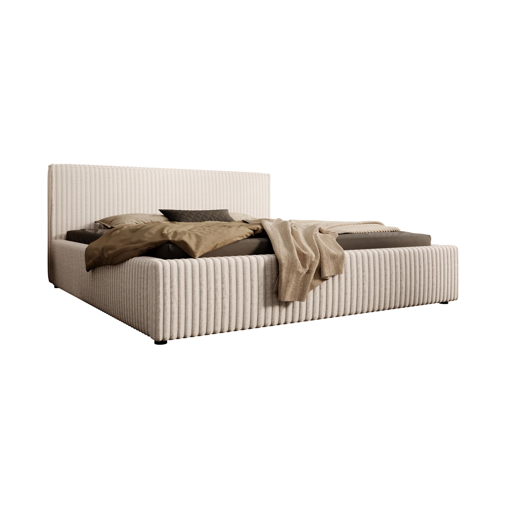 Meubella - Tweepersoonsbed Infinity - Beige Fluffy ribstof - 180x200cm
