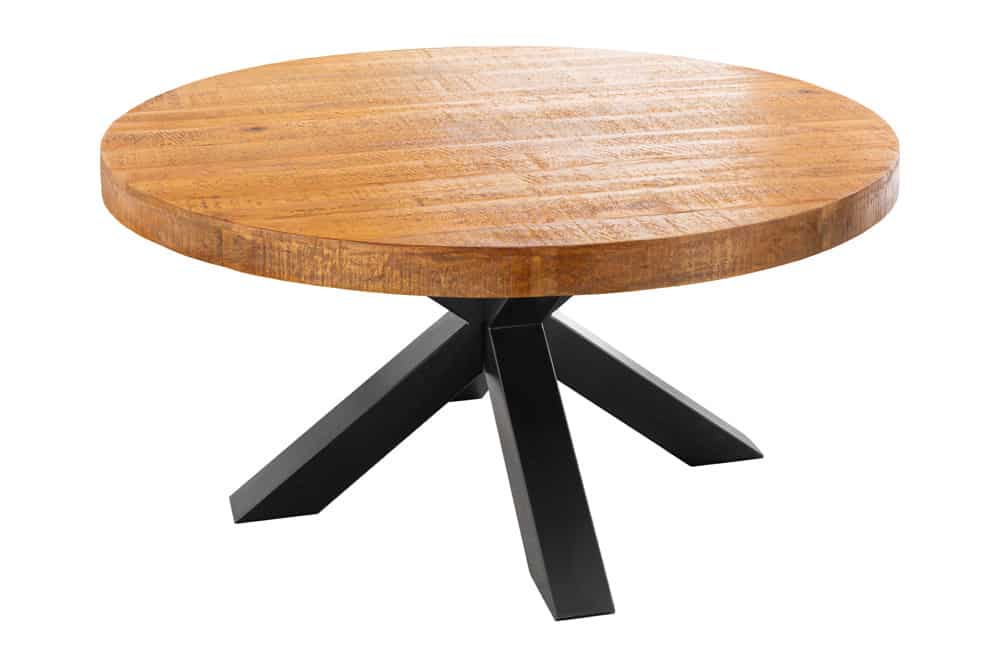 Runder Esstisch THOR 140cm natur massives Mangoholz schwarzes Metallgestell