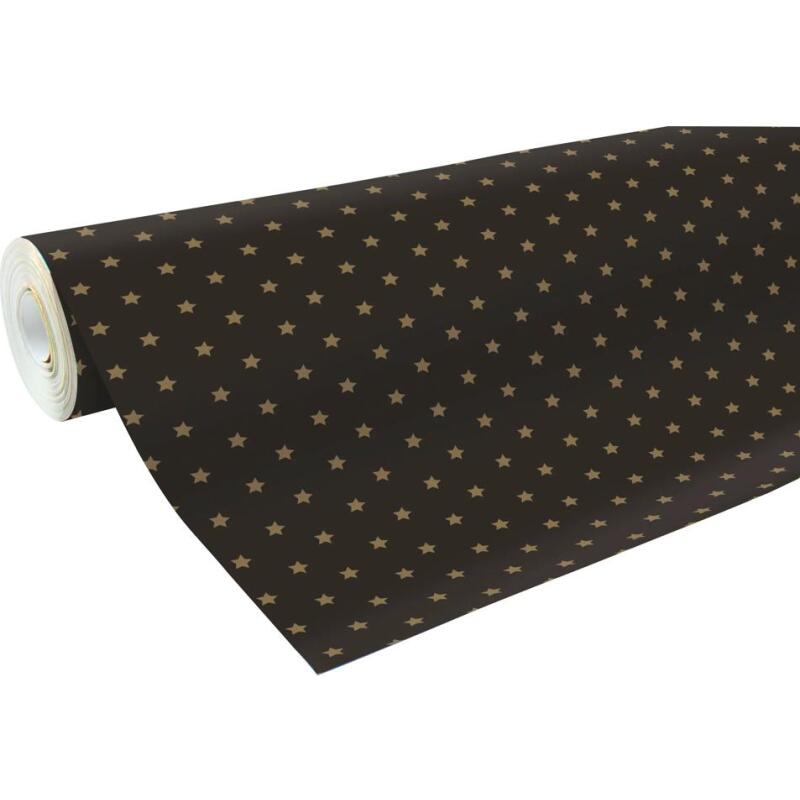 Papier cadeau Alliance, largeur 70 cm - Rouleau de 50 m, Etoiles or - Noir