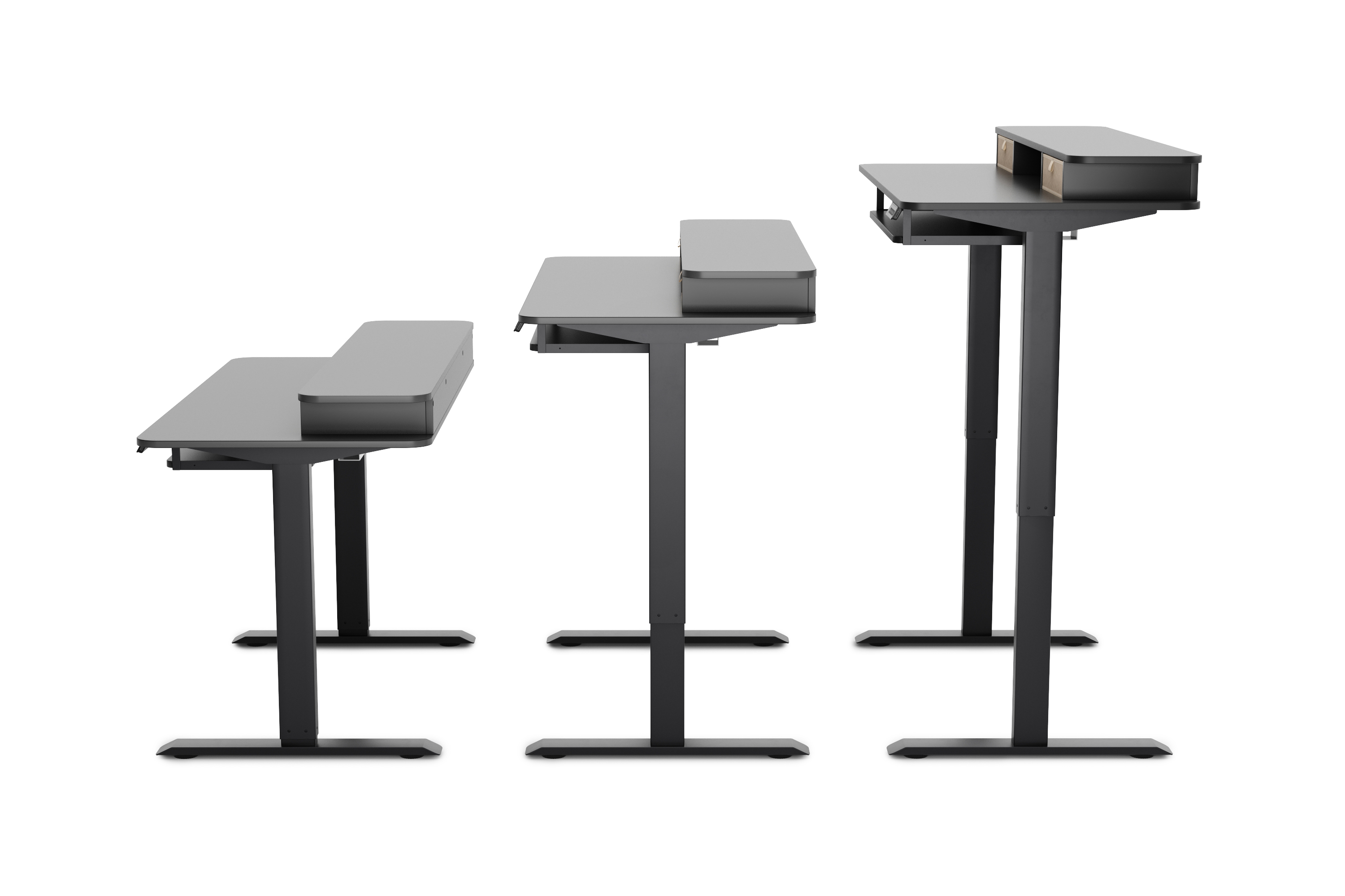Stehpult elektrisch mit Ablage + Tastaturfach schwarz 120 x 60 cm