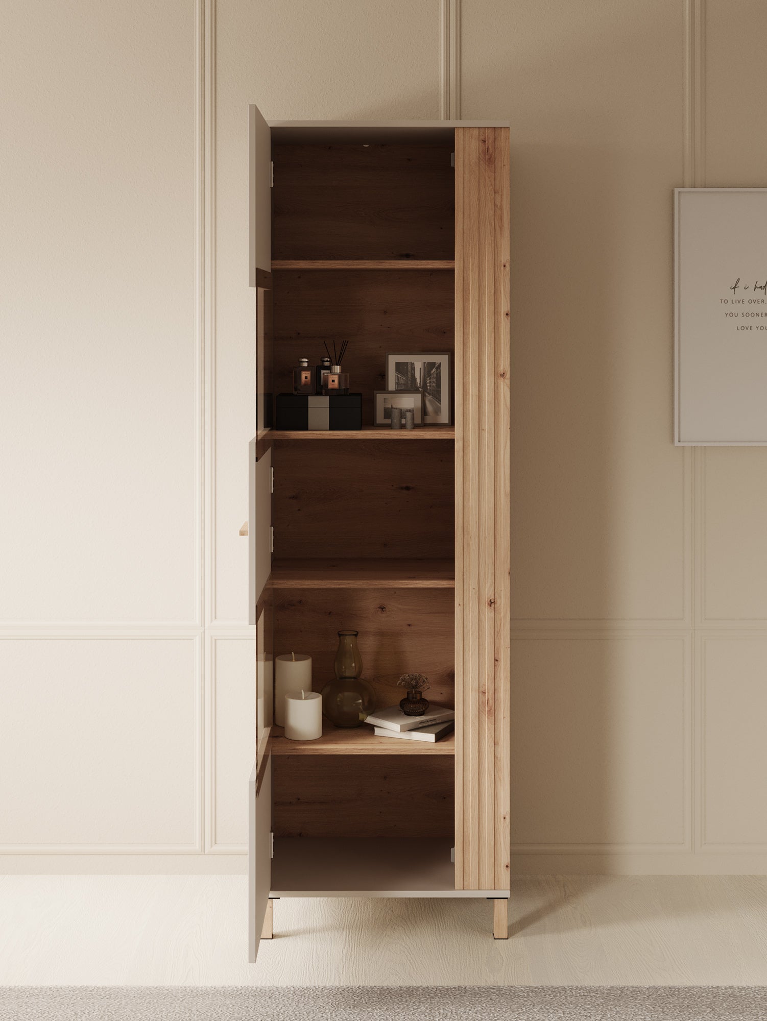 Meubella - Vitrinekast Bahia - Beige - 60 cm