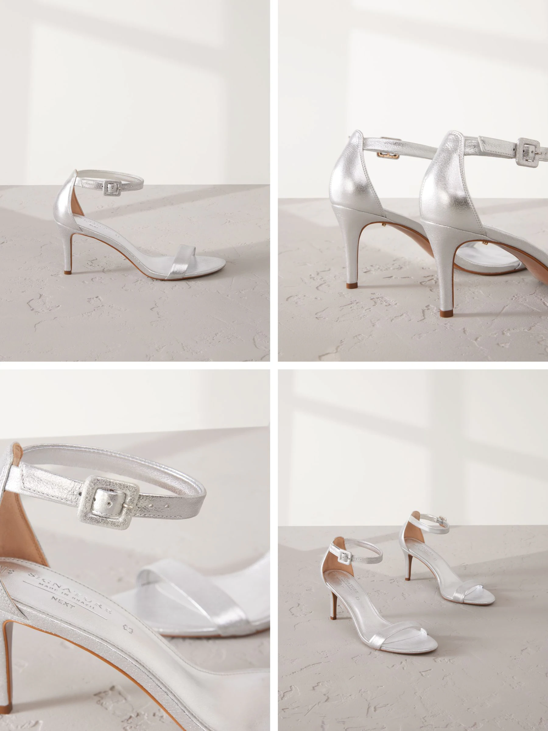 Zilver - Signature halfhoge leren sandalen met ronde neus en gespdetail