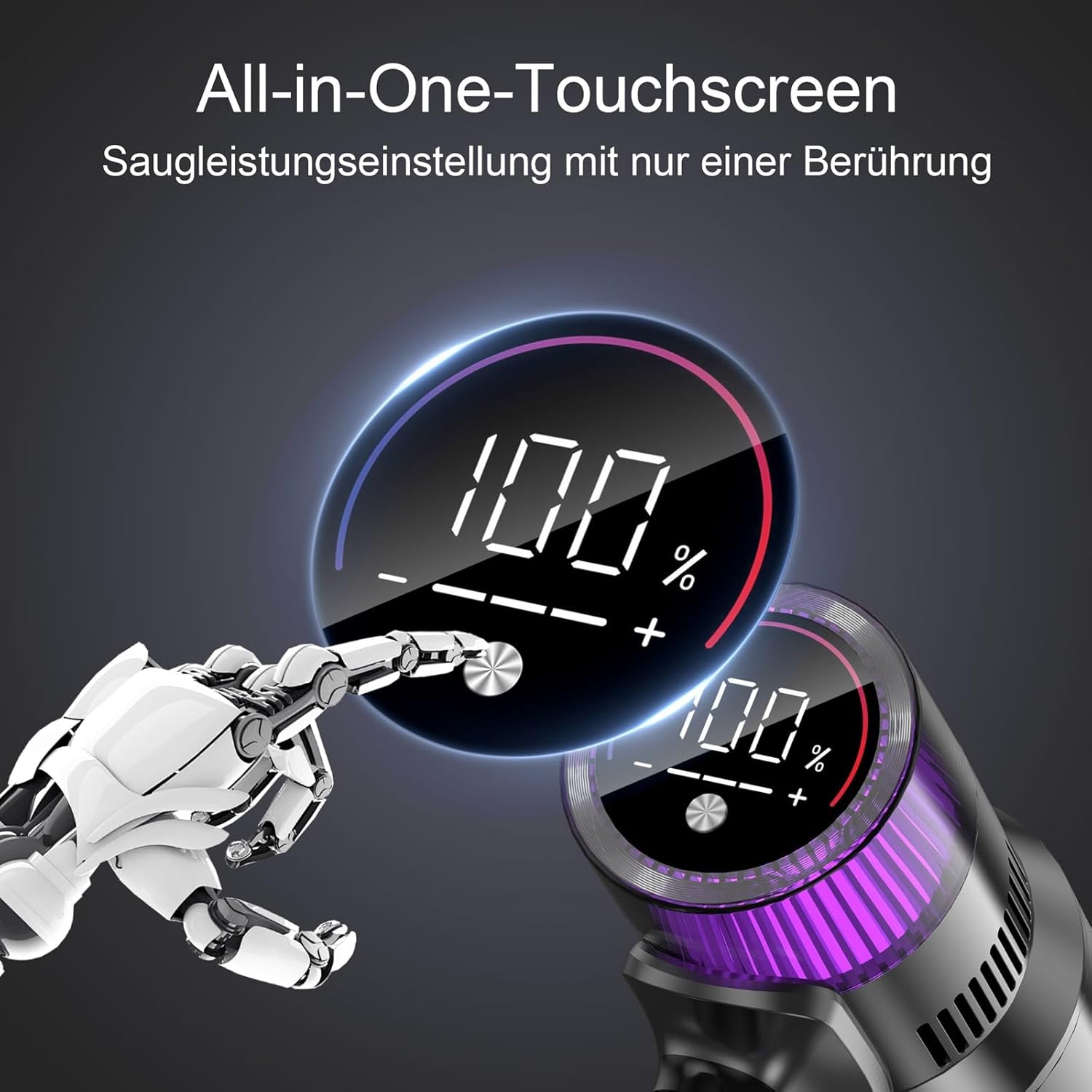 Vistefly V15s Max Akku Staubsauger Kabellos 55000Pa 75 Minuten, 580W Kabelloser AkkuStaubsauger mit Touchscreen 8 in 1 Staub Automatisch Erkennen für Tierhaare Hartböden Teppich