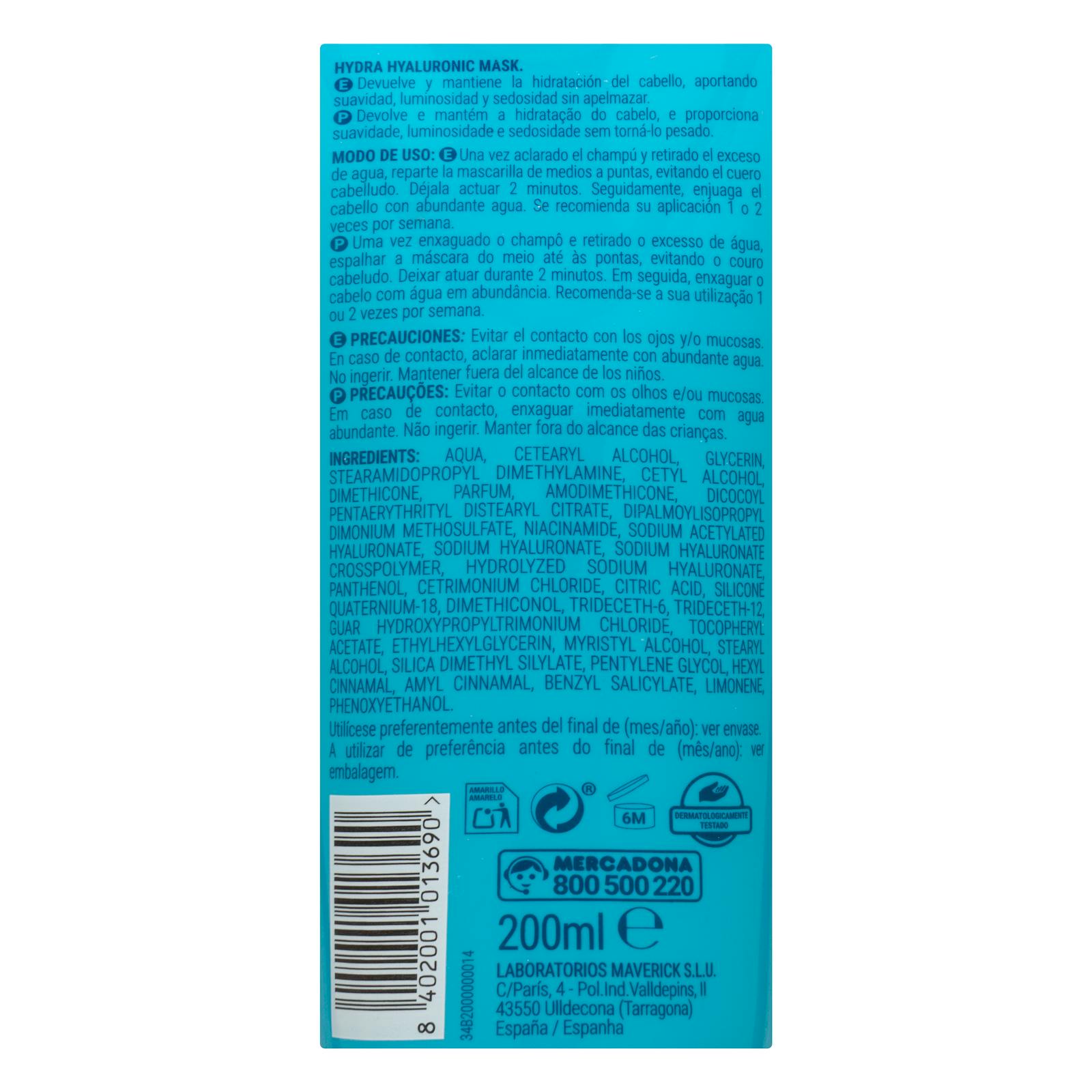 Masque hyaluronique Deliplus Hydra pour cheveux normaux à secs