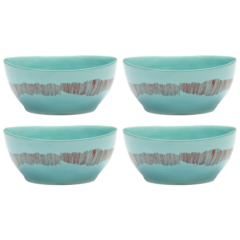 Serax Feast by Ottolenghi kom Ø16 set van 4 Azure/Red Stripes