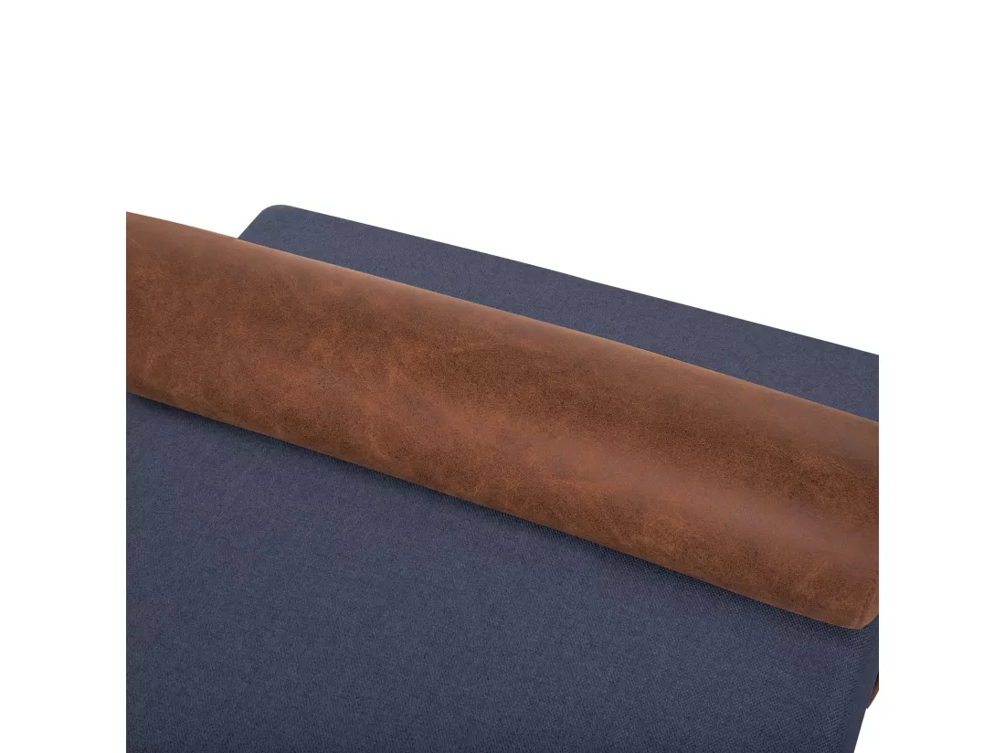 Chaise longue en lin synthétique et en similicuir bleu foncé et marron MALMOS