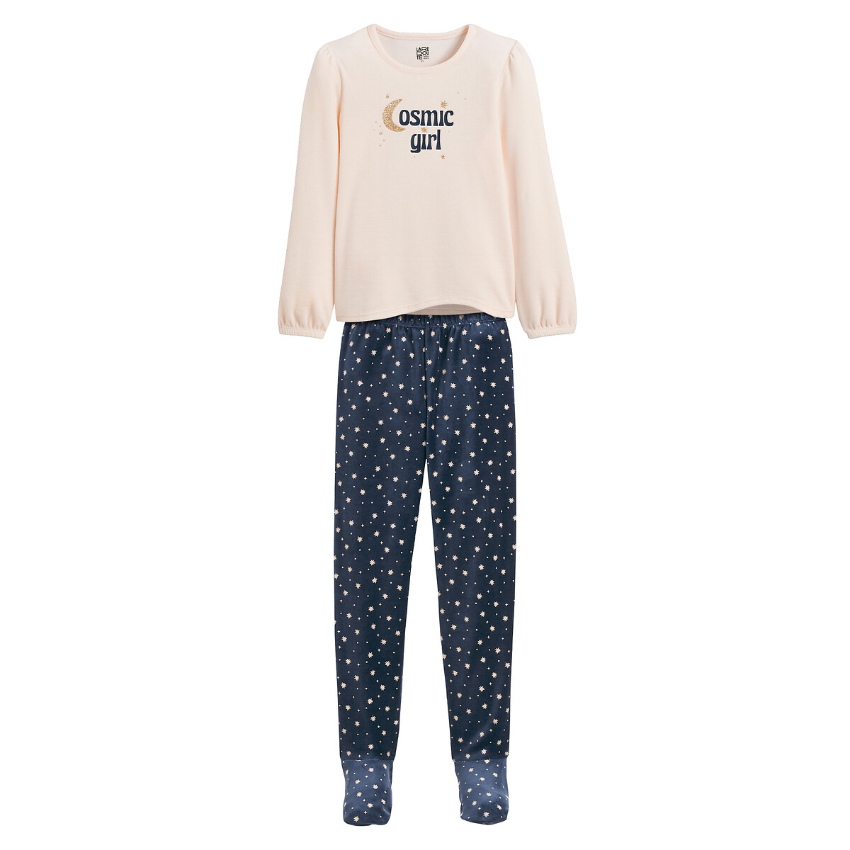 COLEÇÃO LA REDOUTE<br>Pijama de veludo com pezinhos, texto e estrelas