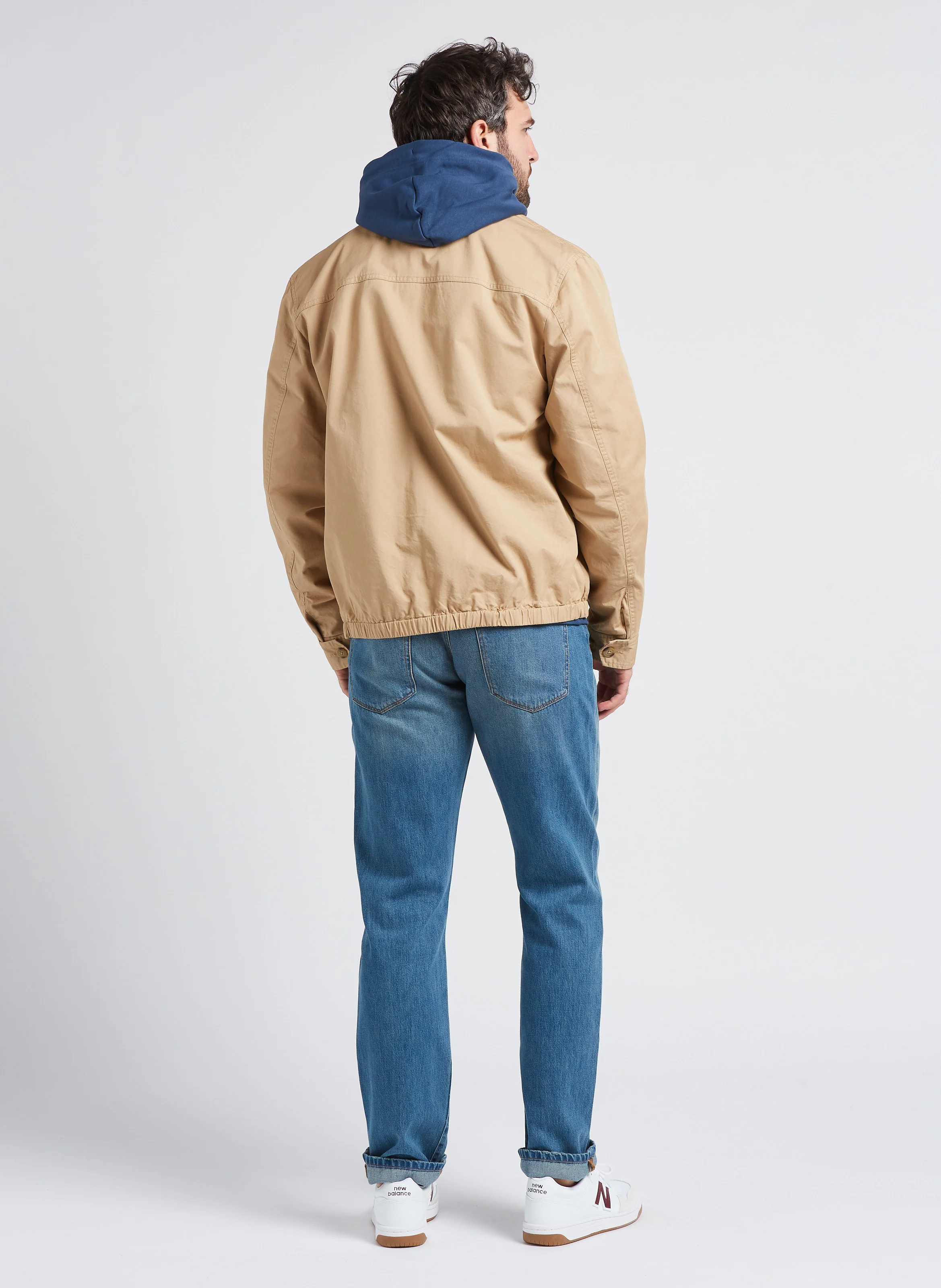 Coupe-vent droit brodé à col classique en coton | Kaki