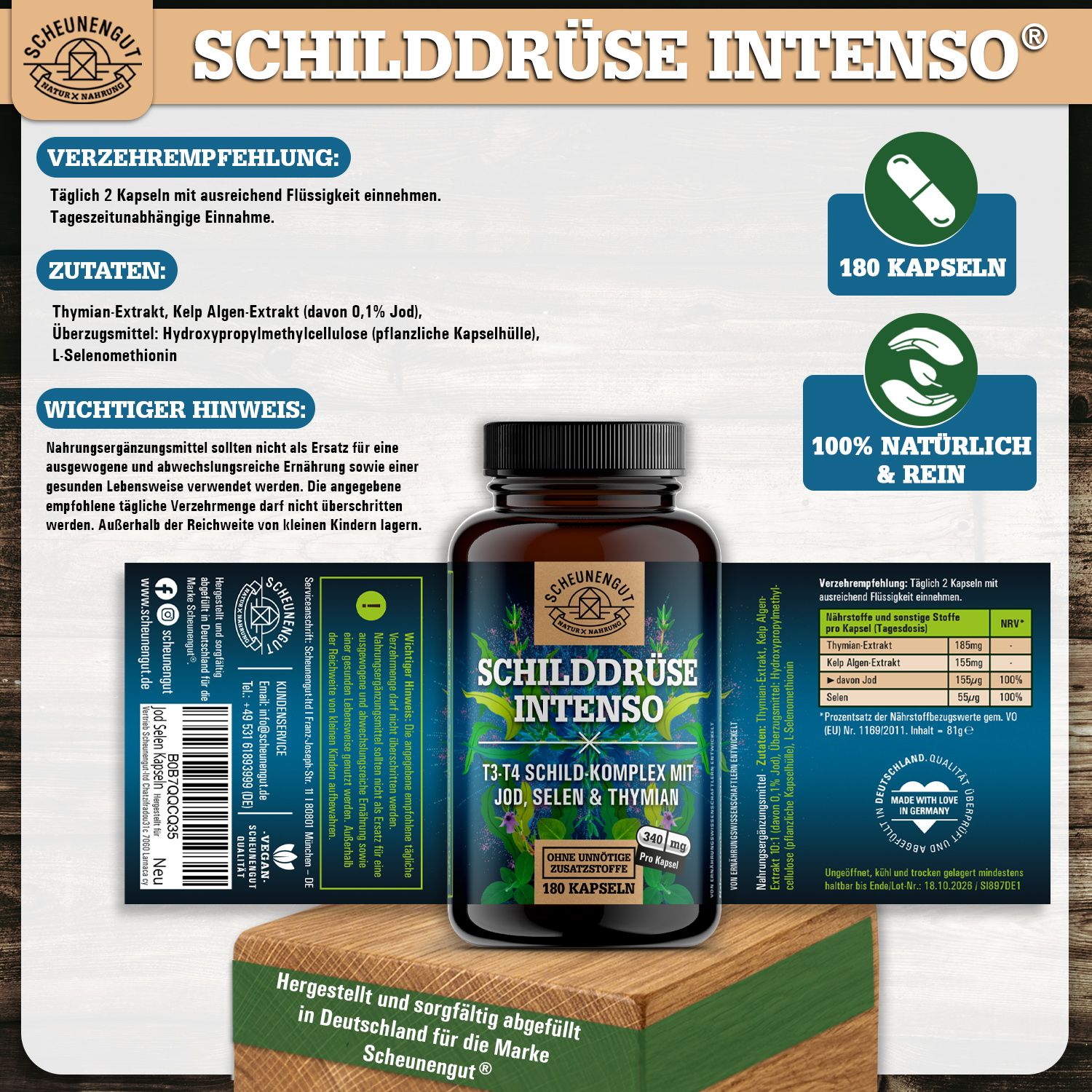 Scheunengut® SCHILDDRÜSE INTENSO | Jod Selen Komplex | Schilddrüse Kapseln