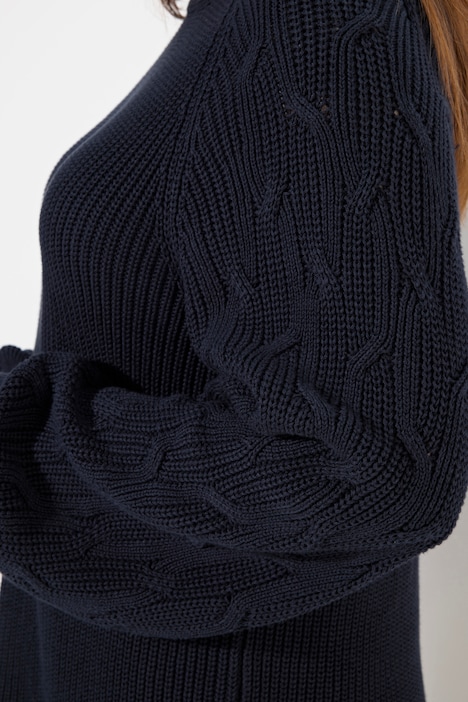 Pullover, Zopfmuster, Stehkragen, Langarm, Biobaumwolle