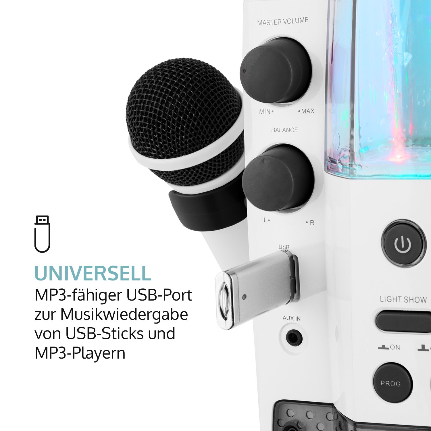 Kara Liquida BT Karaoke-Anlage Lichtshow Wasserfontäne Bluetooth Grau