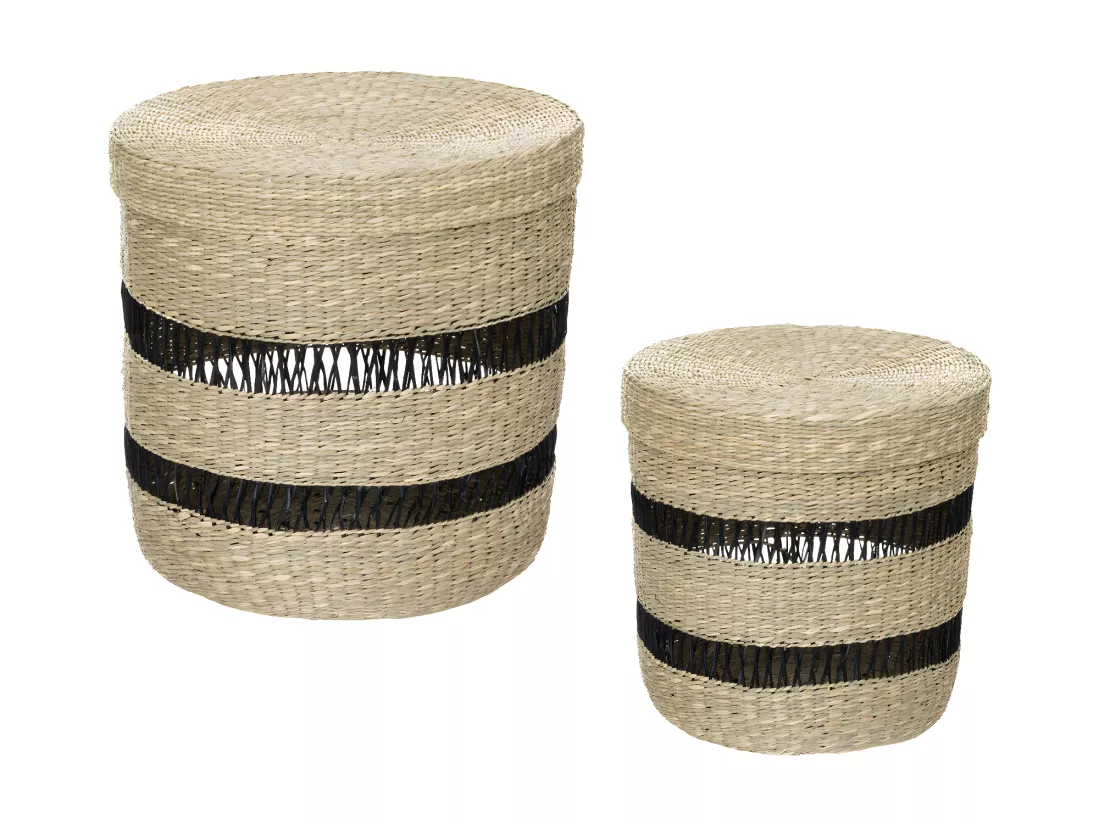 Lot de 2 Paniers de rangement avec couvercle D 38 et D 33 cm