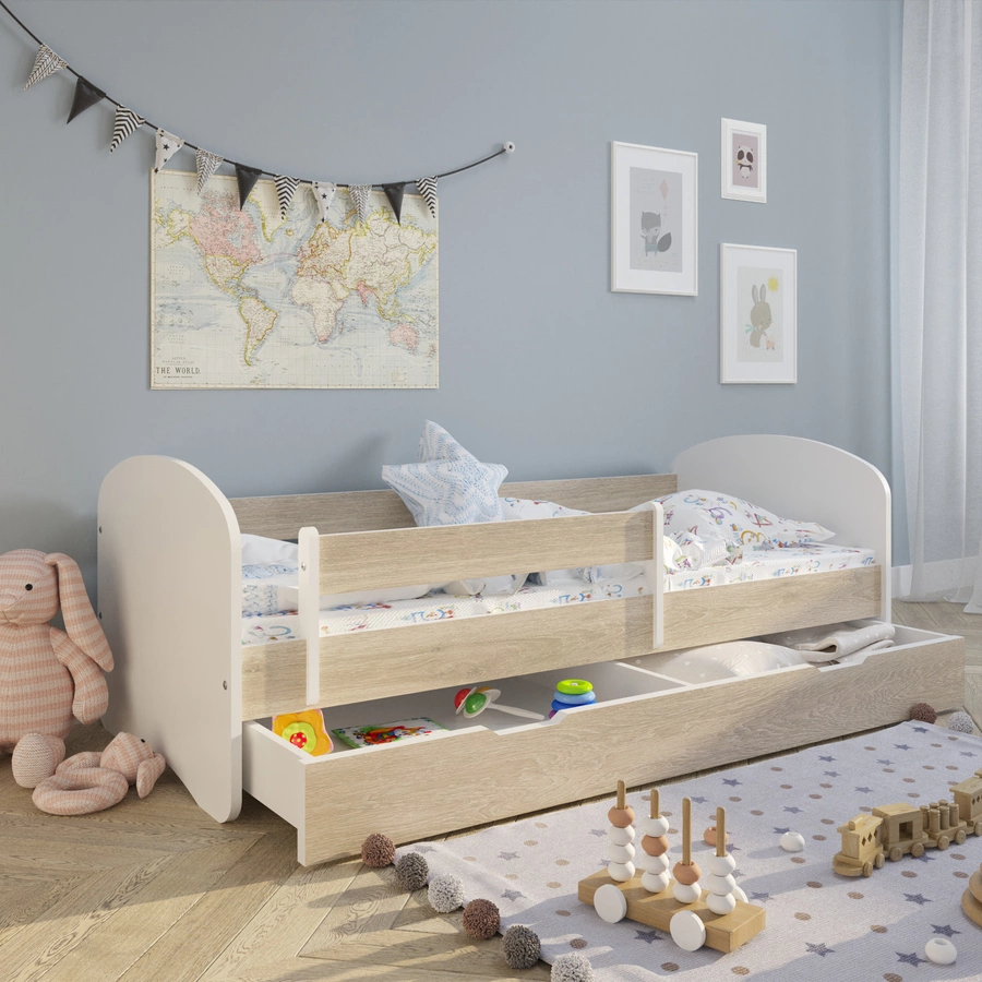 Kids Collective Kinderbett 70x140 mit Matratze, Rausfallschutz & Lattenrost natur mit Schublade