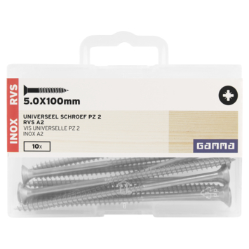 GAMMA schroef universeel platkop RVS 5.0x100 mm 10 stuks